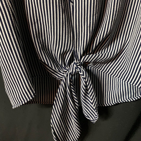 Monteau Striped Tie Front Ruffle Blouse Sailor - Picture 12 of 14